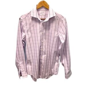 Calvin Klein Purple Plaid Slim Fit Performance NonIron Dress Shirt 14.5 32/33